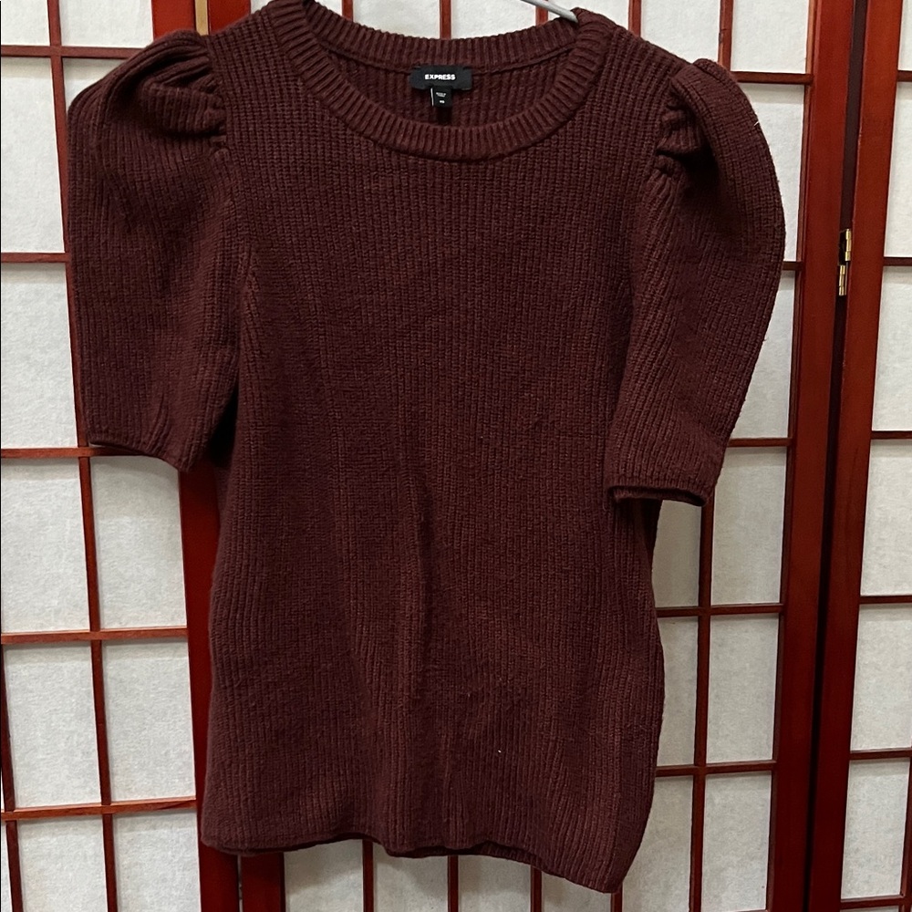 Express Maroon Knit Top with Puff Sleeves